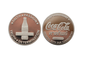 Branded Coins in Silver Color and Polished Plate Finish. Coca Cola Coins