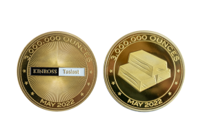 Custom-minted Corporate Coins in 24K Gold Polished Plate finish and Soft Enamel Color