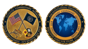 Custom challenge coins with a wavy boarder, world map, and enamel colors