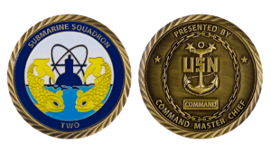 Marine commanders coins with enamel colors and rope border