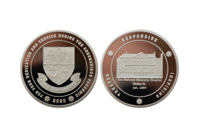 Custom Hospital Coins. Custom Silver Coins embossed in Polished Plate Finish.